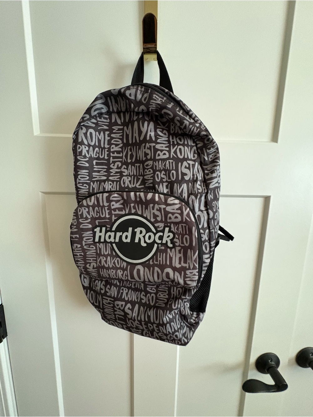 Hard Rock Cafe World Cities Print Backpack, Black Gray Travel School Laptop Bag